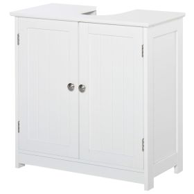 Pedestal Sink Cabinet White Bathroom Vanity Storage with U-Shape Cut-Out Adjustable Shelf