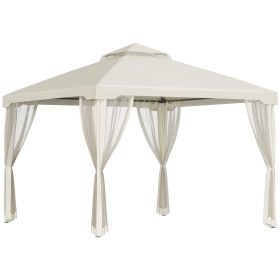 9 6x9 6 Gazebo with Sides 2 Tier Vented Roof Netting Drainage Holes Mosquito Netting for Patio Party Cream White