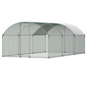 VEVOR Metal Chicken Coop, 9.8x19.3x6.5 ft Large Walk-in Chicken Runs with Cover, Doom Roof Hen House Enclosure with Security Lock