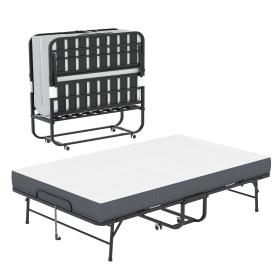 Large 75"x46" Wide Folding Bed for Tall People, Extra Long & Wide Rollaway Bed with 5" Memory Foam, Heavy-Duty 450lbs Capacity Guest Bed