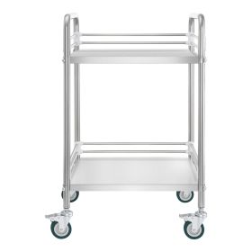 VEVOR Stainless Steel Cart, 2-Tier Rolling Lab Utility Cart with Lockable Wheels, Medical Serving Trolley Clinic Tray