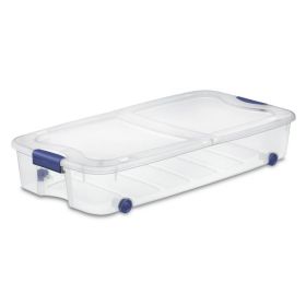 66 Quart Clear Underbed Storage Container with Latch Lid and Wheels, Blue