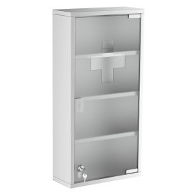 Lockable Medicine Cabinet 12"x24", 4 Tier, Stainless Steel, Bathroom Wall Box with Shelves