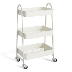 3/4-layer practical mobile trolley, metal movable storage rack, with lockable casters (Color: White, size: 3-layer)