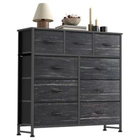 Dresser For Bedroom With 9 Fabric Storage Drawer Wardrobe Tall Chest Organizer Closet Adult Kids Clothes Cabinet Furniture (Color: Black wood)